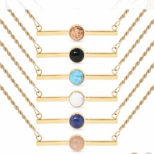 18K Gold PVD Stainless Steel Semi Precious Natural Stone Bar Necklace NWT